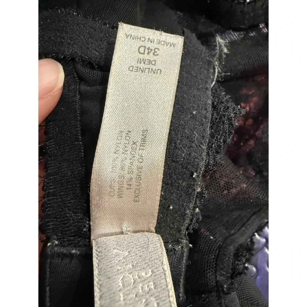 Victorias Secret‎ Black Floral Lace Unlined Demi Bra Underwire 34D